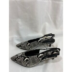 A New Day Womens Snake Print Slingback Kitten Heels Black White Pointed Toe 8